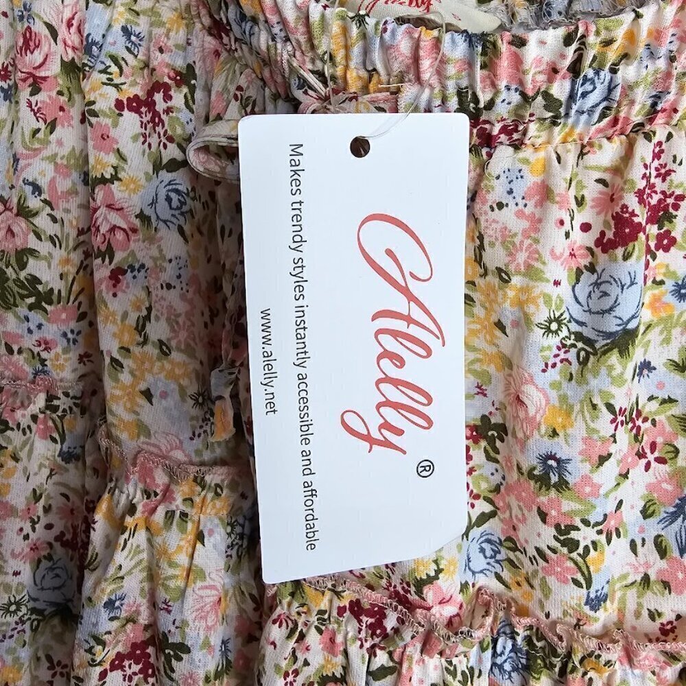 NWT ALELLY Tiered Skirt BLUE RED YELLOW FLORAL size S 4 6 Cottagecore Boho Beach - Picture 5 of 7